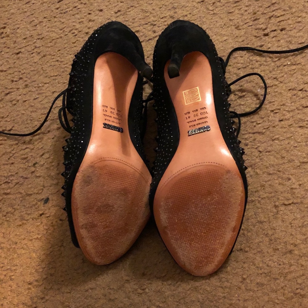 Schutz Suede Lace Up Studded Heeled Sandals, Sz 10 - Picture 5 of 8